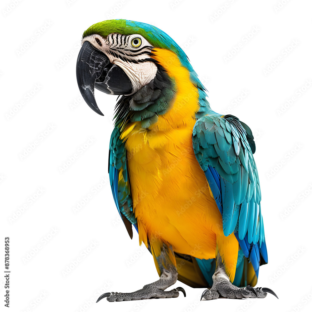 Majestic parrot in full body, isolated transparent background