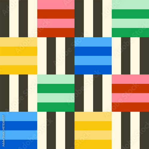 Broken vertical block stripes in bold 1990s retro love peace happiness rainbow colours twist