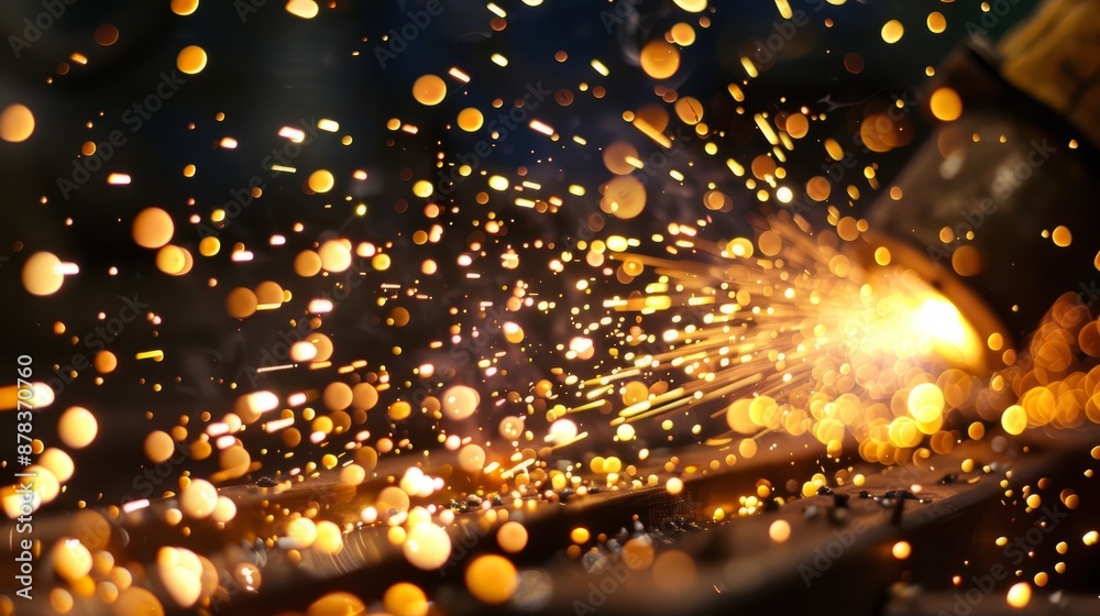 A close-up of a welder at work, sparks flying as they join metal pieces together A close-up of a welder at work, sparks flying as they join metal pieces together