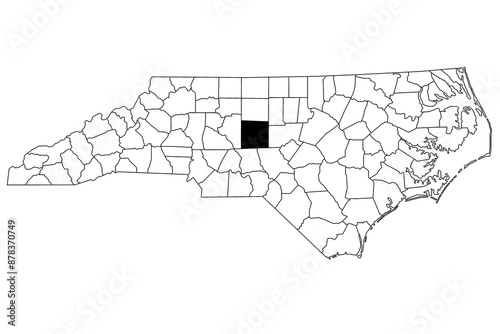 Map of Randolph County in North Carolina state on white background. single County map highlighted by black color on North Carolina map. UNITED STATES, US photo