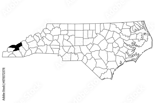 Map of swain County in North Carolina state on white background. single County map highlighted by black color on North Carolina map. UNITED STATES, US photo