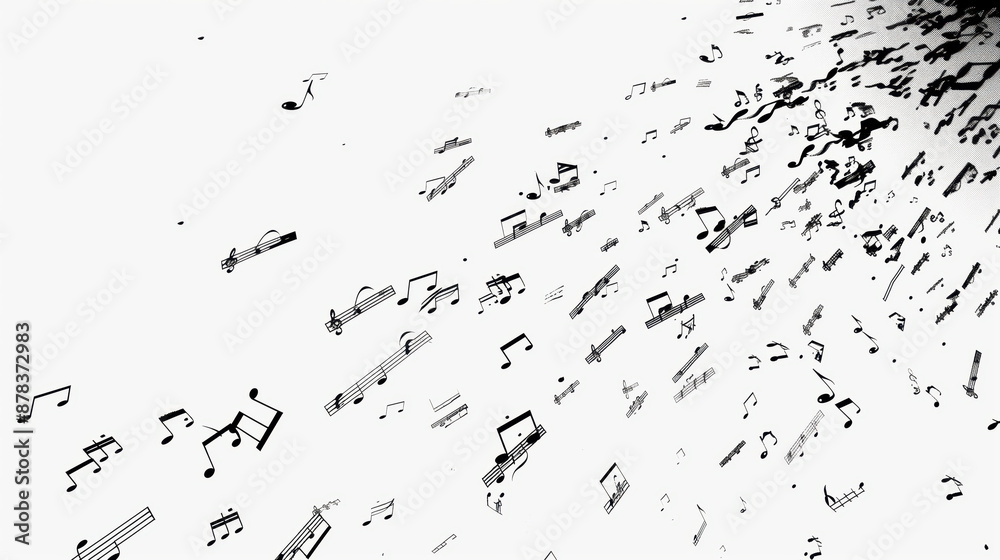Naklejka premium Abstract Musical Notes Background With Flowing Music Symbols