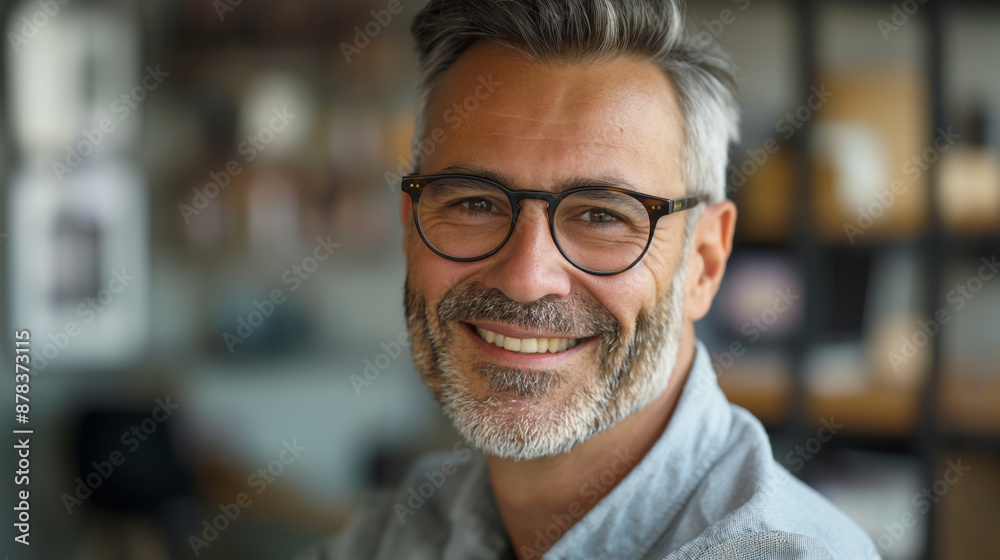 Man glasses beard library smile camera Man glasses beard library smile camera