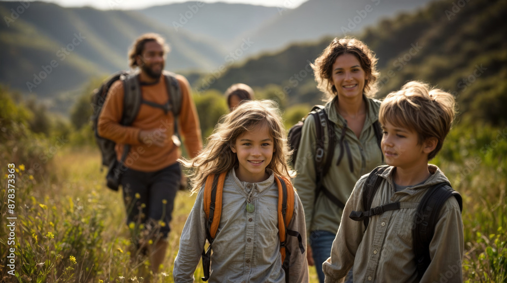 group of hikers in the mountains created with Generative AI technology