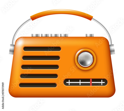 Retro radio icon. Vector 3D radio. 3D Clipart isolated on white background.