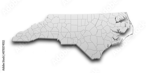 Fotografie 3d Map of North Carolina state with counties and color