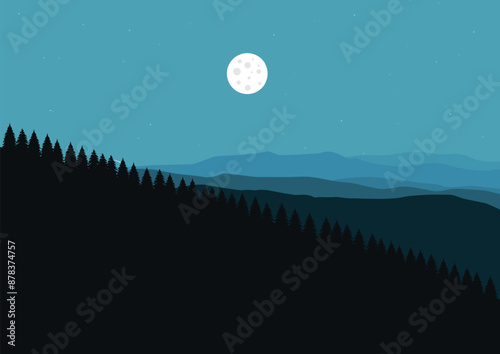 Landscape with mountains in night illustration