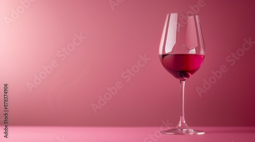 A glass of red wine on a pink background with copy space.