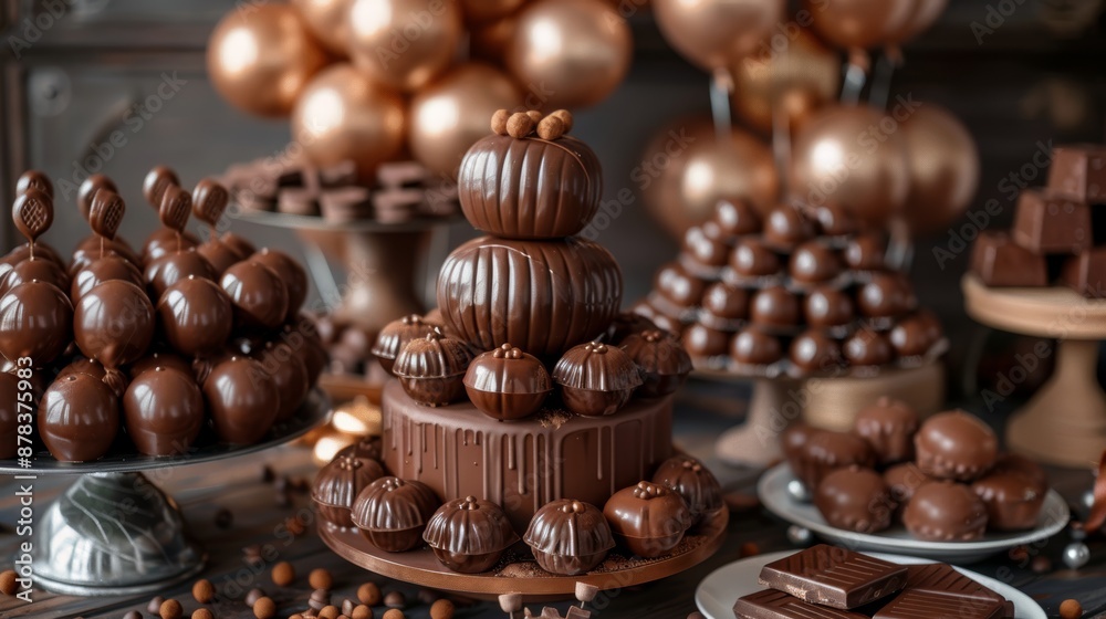 A festive table adorned with an array of holiday chocolate candies, perfect for a birthday or special event celebration