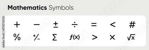 Math symbols, icon set. mathematical calculations. Collection of icons with plus, minus, root, greater than less than