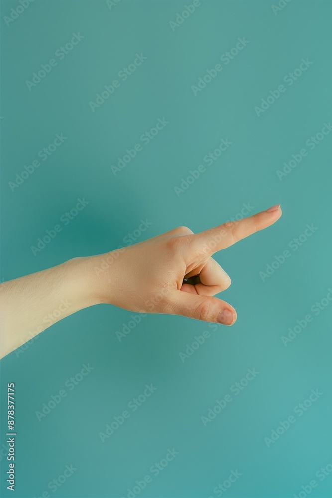 A hand pointing to the right against a blue background. The hand is extended and the fingers are straight. A hand pointing to the right against a blue background. The hand is extended and the fingers are straight.