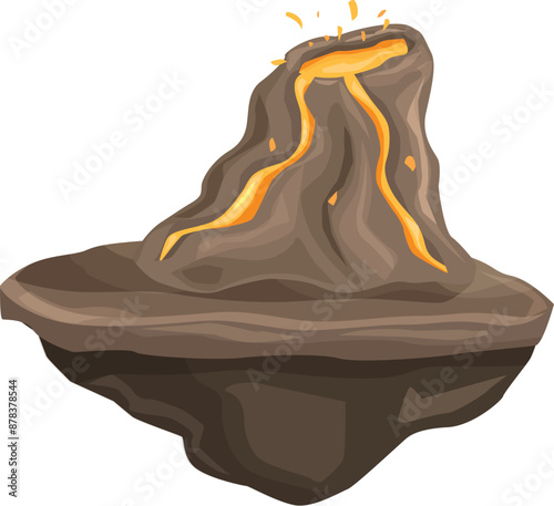 Volcano erupting on a floating island, spewing molten lava and ash into the air