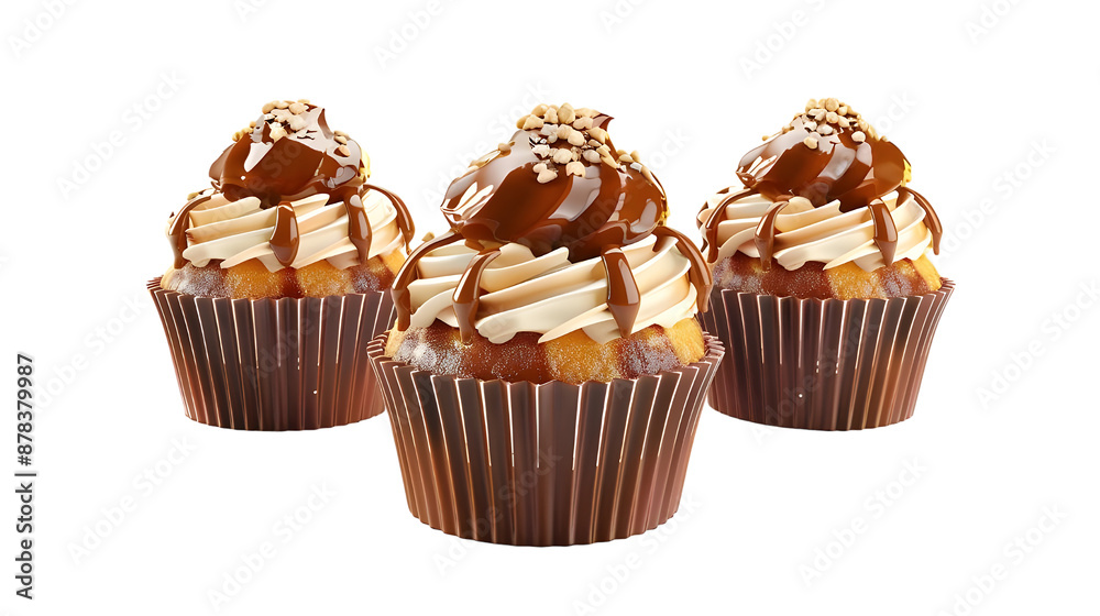 Collection of Chocolate cupcakes with assorted toppings. Isolated on transparent background. Collection of Chocolate cupcakes with assorted toppings. Isolated on transparent background.
