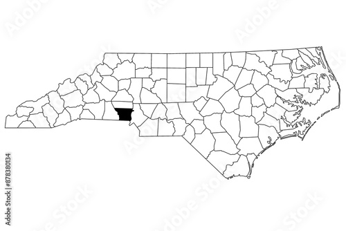 Map of Gaston County in North Carolina state on white background. single County map highlighted by black color on North Carolina map. UNITED STATES, US photo