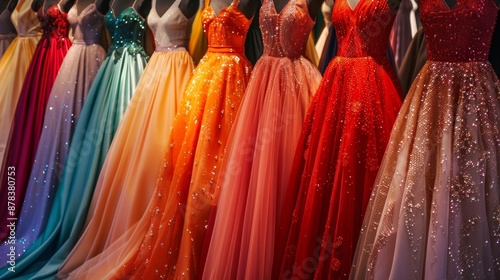 Wallpaper Mural A row of colorful evening gowns on display in a shop window. Torontodigital.ca