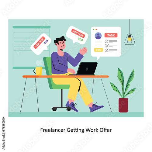 Wallpaper Mural Freelancer Getting Work Offer concept flat style stock illustration. EPS 10 File  Torontodigital.ca