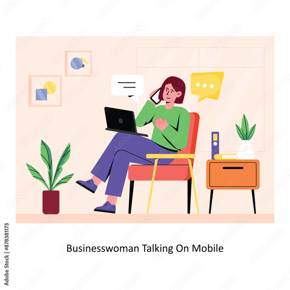 Business woman Talking On Mobile concept flat style stock illustration. EPS 10 File Business woman Talking On Mobile concept flat style stock illustration. EPS 10 File