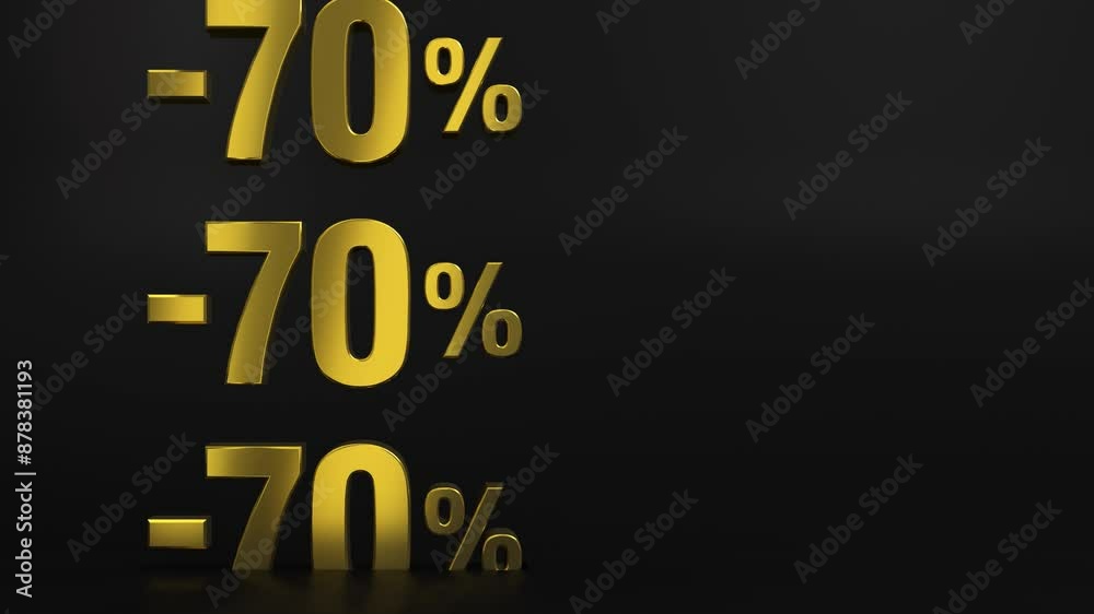 Discount 70% off sale vertical signs looped animation. 10 to 90 percent discount gold numbers vertical movement for flash sale, big deal, cyber week, hot deal, mega sale, black friday, black week. Discount 70% off sale vertical signs looped animation. 10 to 90 percent discount gold numbers vertical movement for flash sale, big deal, cyber week, hot deal, mega sale, black friday, black week.