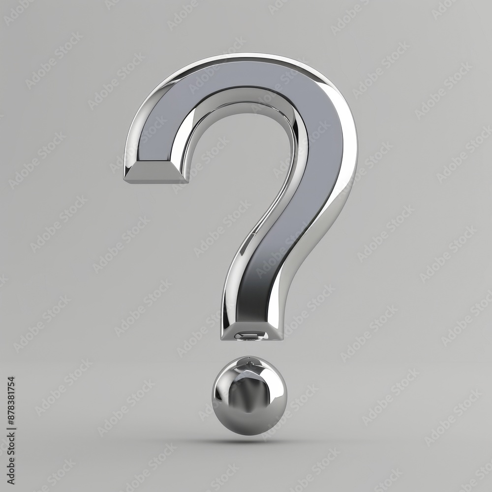 A shiny silver question mark with a sphere at the end, isolated on a white background. A shiny silver question mark with a sphere at the end, isolated on a white background.