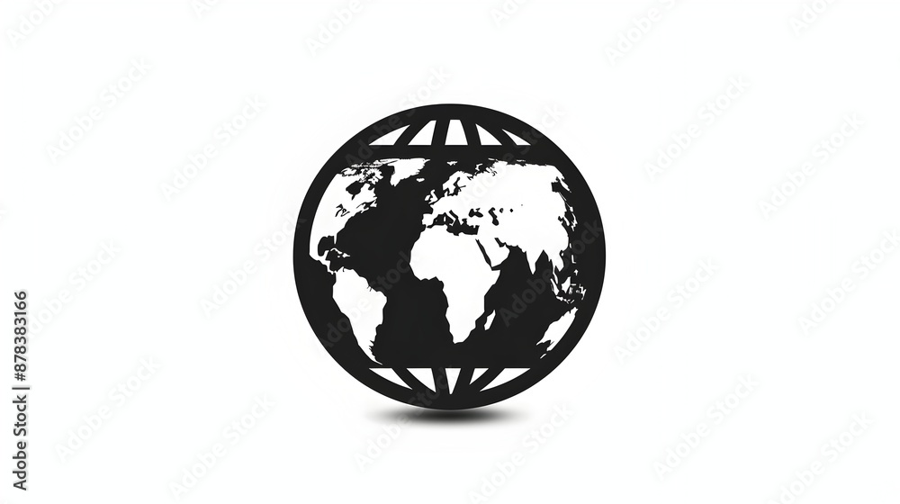 Obraz premium Black and White Globe Icon Representing Global Connectivity and Communication