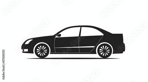 Black Car Icon on White Background Representing Transportation