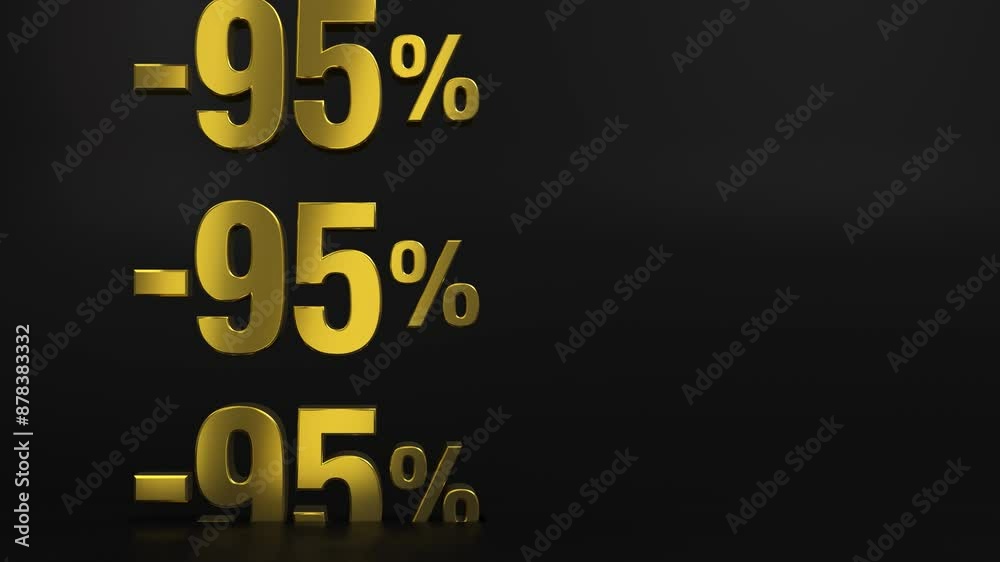 Discount 95% off sale vertical signs looped animation. 10 to 90 percent discount gold numbers vertical movement for flash sale, big deal, cyber week, hot deal, mega sale, black friday, black week. Discount 95% off sale vertical signs looped animation. 10 to 90 percent discount gold numbers vertical movement for flash sale, big deal, cyber week, hot deal, mega sale, black friday, black week.