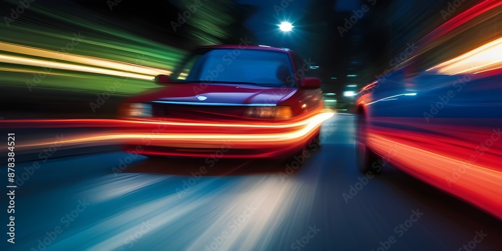 High-speed night racing scene with red and blue cars, light trails, and motion blur
High-speed night racing scene with red and blue cars, light trails, and motion blur
