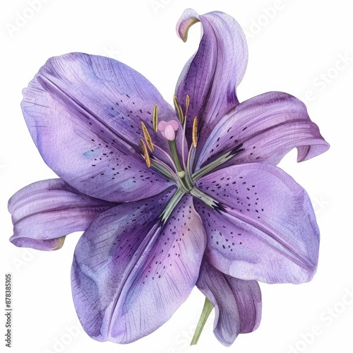 watercolor Purple Lily isolated on white background