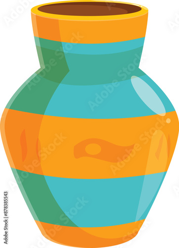Big glossy ceramic vase with stripes, standing on white background, perfect for holding flowers or as a decorative element