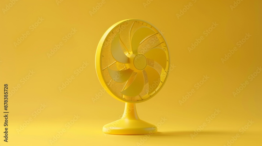 Home fan, C4D render, blender, soft gradient yellow colors Home fan, C4D render, blender, soft gradient yellow colors