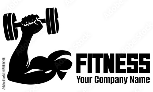 Strong arm holding a dumbbell high logo Silhouette isolated on white vector illustration