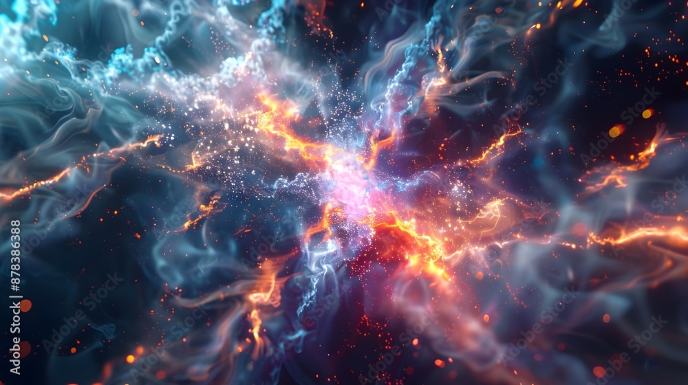 Obraz premium Mesmerizing Quantum Field with Vibrant Particle Collisions and Energetic Scientific Visualization