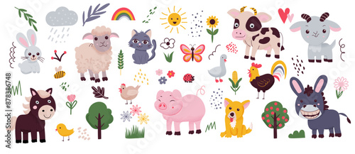 Set of cute farm animals. Kids design for fabric, wrapping, textile, wallpaper.