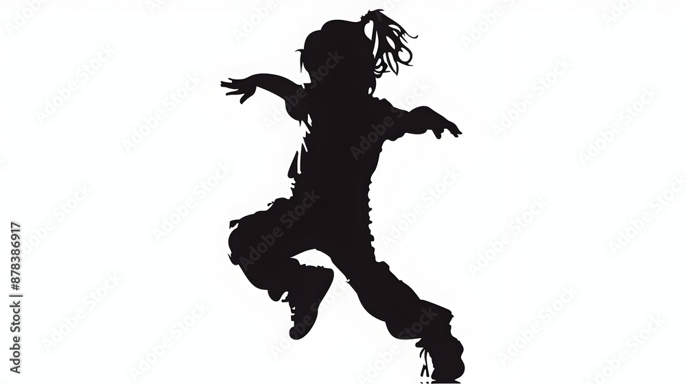 Expressive Silhouette of a Dancing Child on a Minimalist Background Expressive Silhouette of a Dancing Child on a Minimalist Background