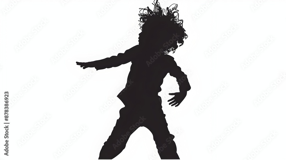 Silhouette of Joyful Child Dancing on White Background,Expressive and Dynamic Silhouette of Joyful Child Dancing on White Background,Expressive and Dynamic