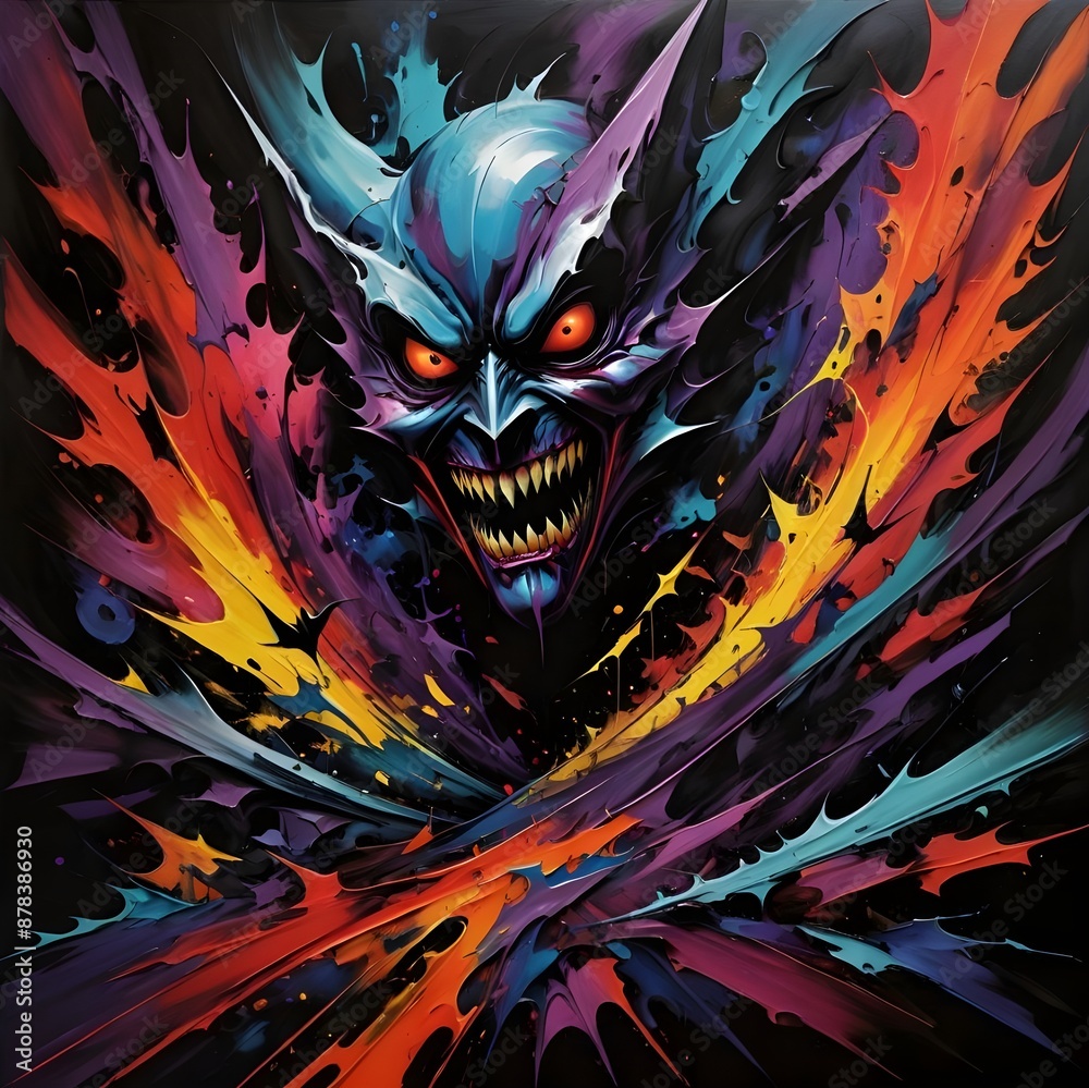 Fototapeta premium a drawing of a monster with a red eyes and a blue head.