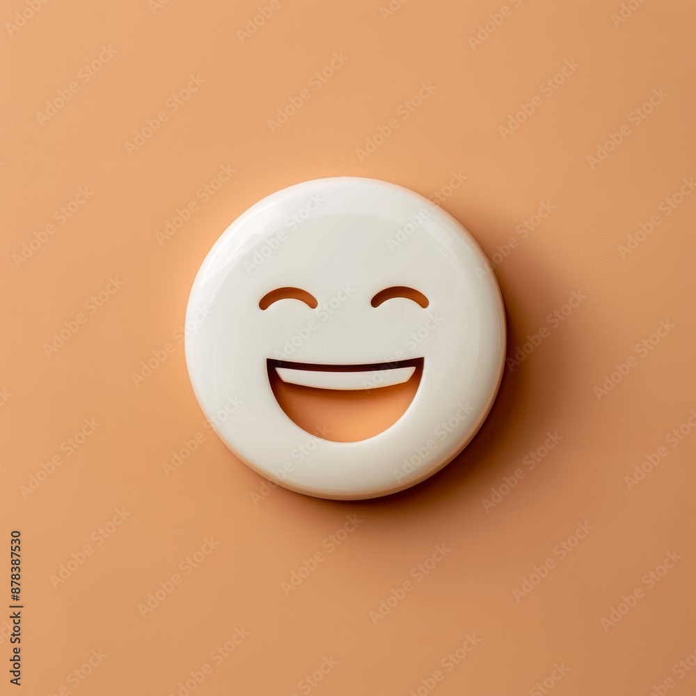 A white smiley face emoji on a light orange background. A white smiley face emoji on a light orange background.