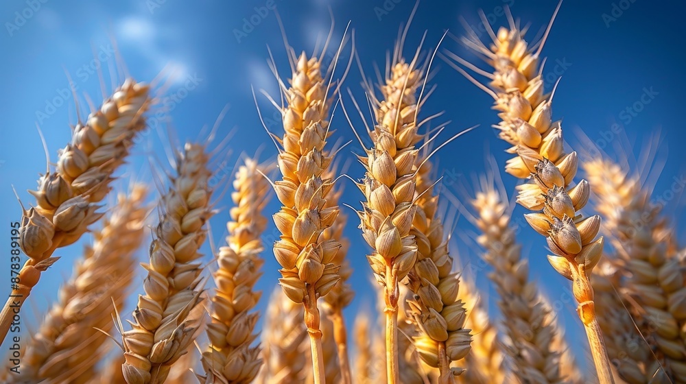 Golden ears of wheat against the backdrop of a dazzling blue Peaceful sky, bottom view, for greeting cards Happy Independence Day of Ukraine 2024, websites, blogs, publications Golden ears of wheat against the backdrop of a dazzling blue Peaceful sky, bottom view, for greeting cards Happy Independence Day of Ukraine 2024, websites, blogs, publications