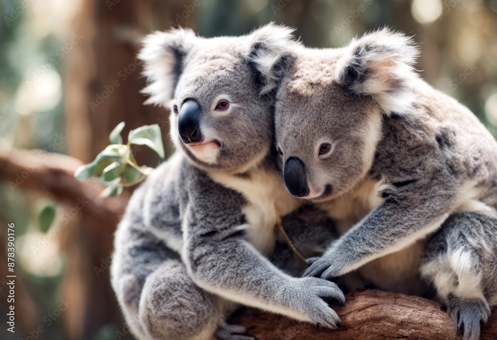 Obraz premium watercolor koala other cute hugging each paint