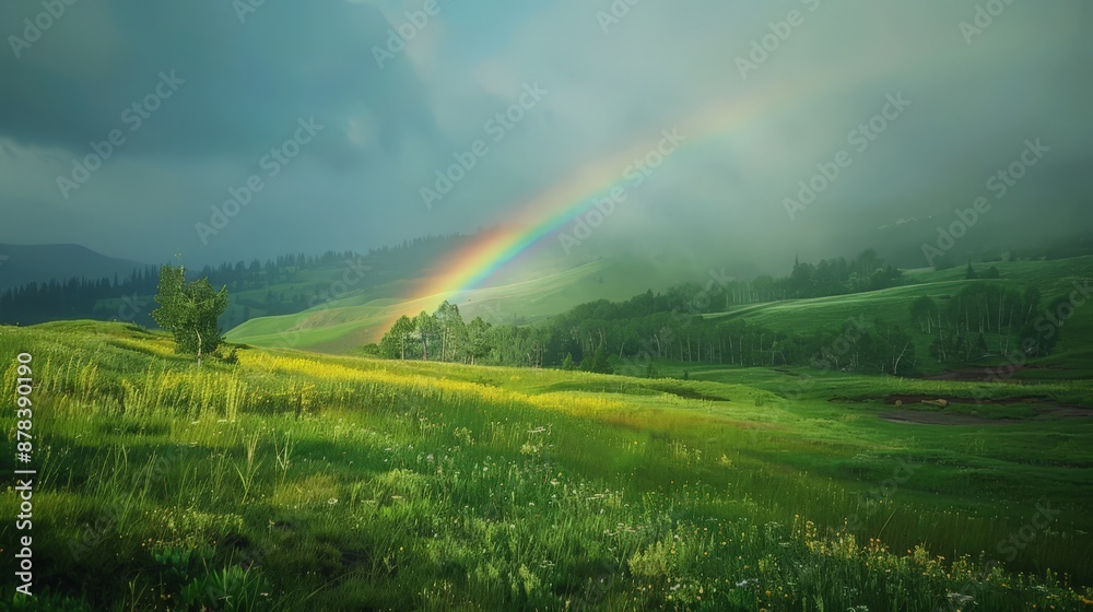 appears after a spring rain, its colors vivid against the fresh, green landscape. appears after a spring rain, its colors vivid against the fresh, green landscape.