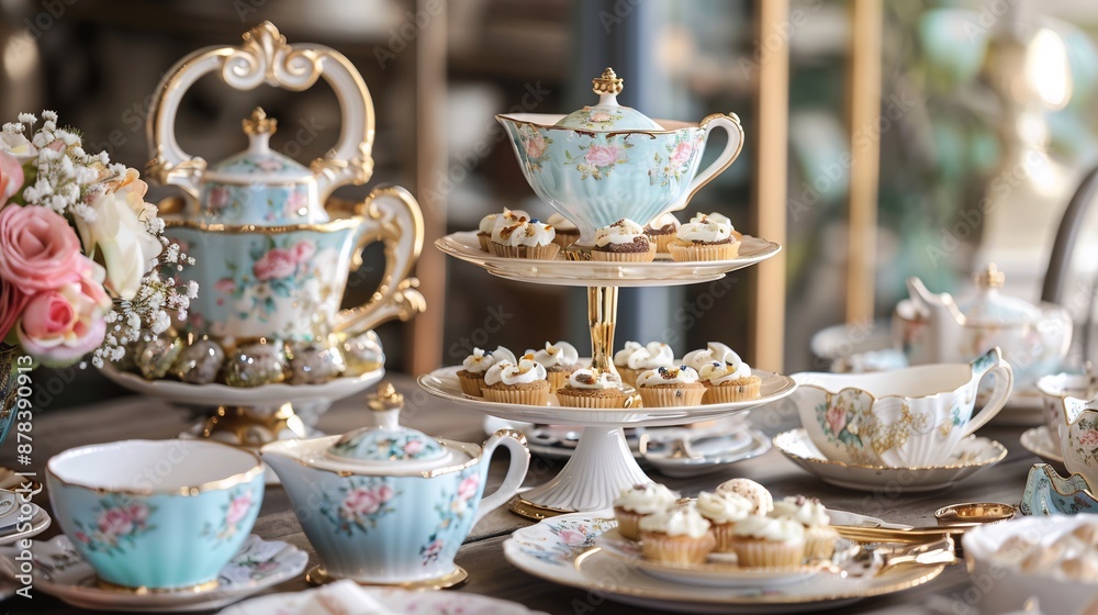 Elegant Tea Party Table Setting with Floral China Elegant Tea Party Table Setting with Floral China
