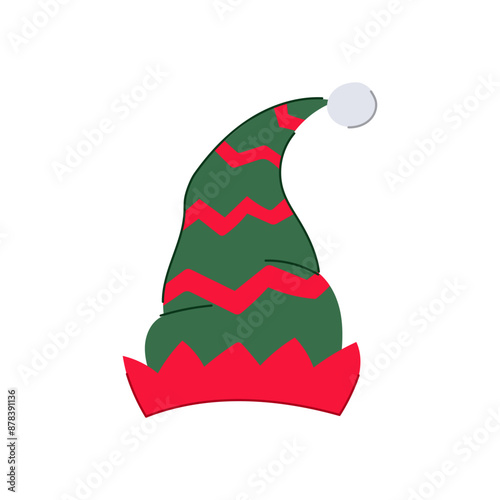 red elf santa hat cartoon. noel cap, cute winter, claus head red elf santa hat sign. isolated symbol vector illustration