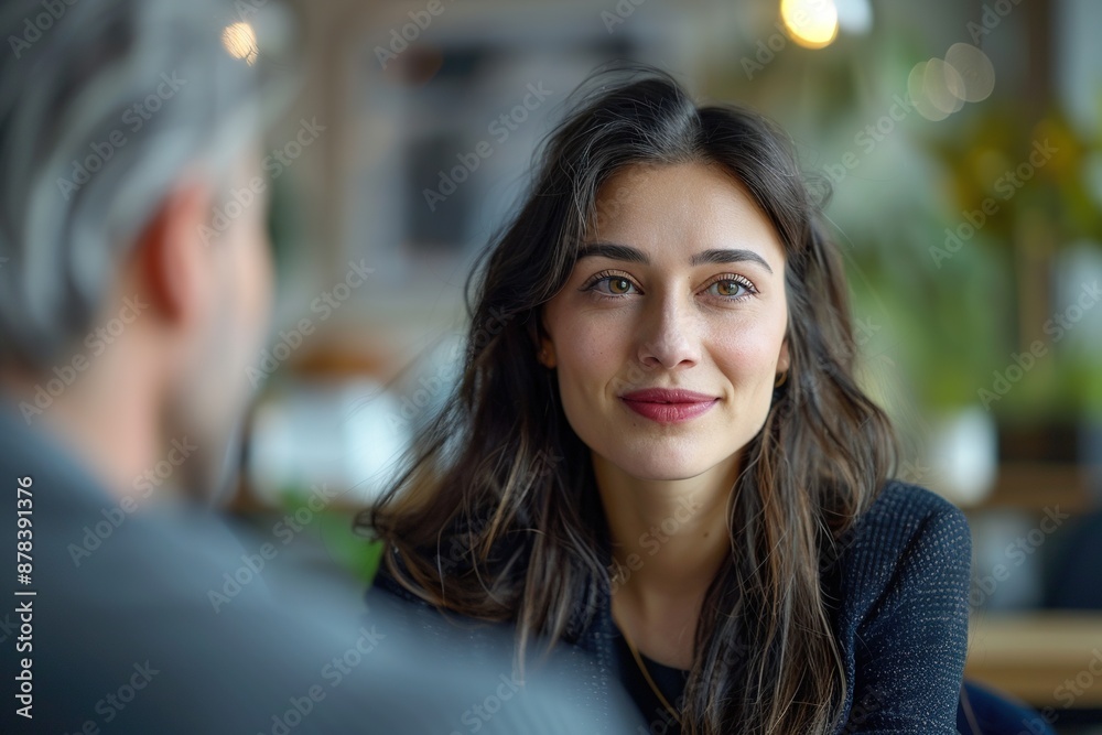 Obraz premium A woman with long hair is smiling at the camera