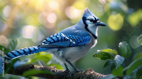 Majestic Blue Jay Perched on Tree Branch with Vibrant Feathers in High-Resolution Detail