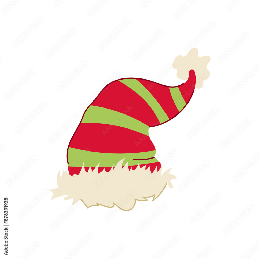 holiday elf santa hat cartoon. xmas red, noel cap, cute winter holiday elf santa hat sign. isolated symbol vector illustration holiday elf santa hat cartoon. xmas red, noel cap, cute winter holiday elf santa hat sign. isolated symbol vector illustration