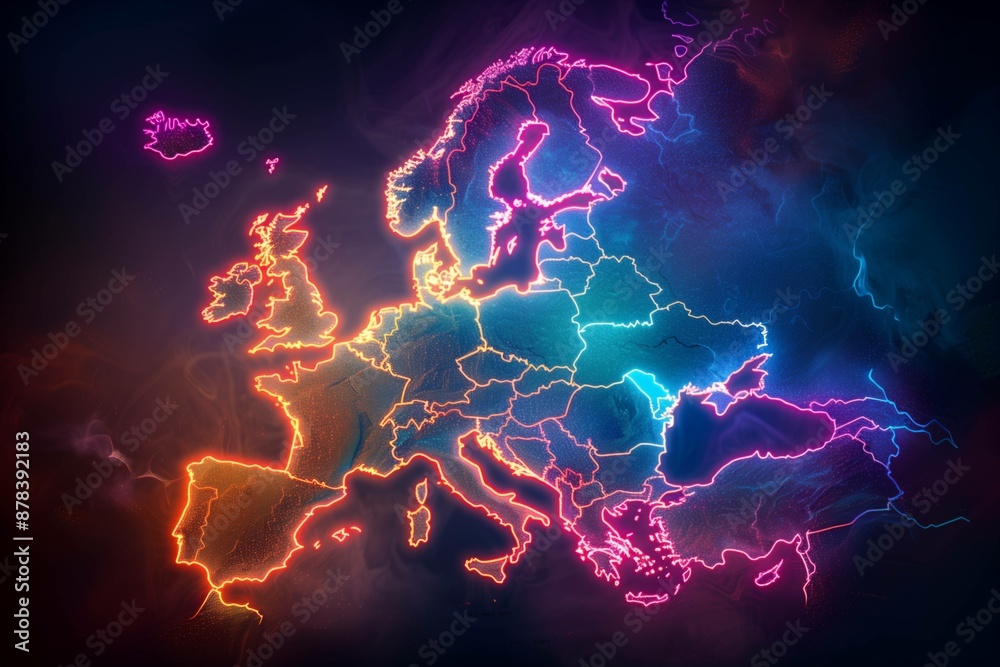 Neon colorful World Map Global Light Abstract Technology background for ...