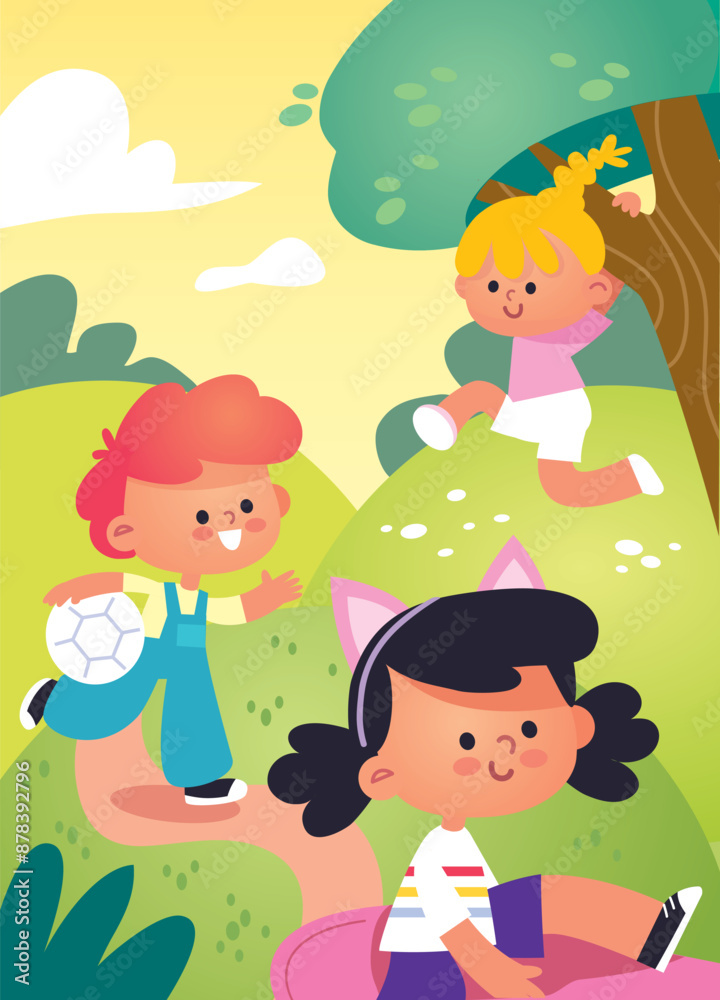 Children spend time outside, having fun, relaxing. Summer. Sunny day. Girl hanging on a branch. Children engage in activities in a good mood. Kids on holiday, vacation, weekends. Children spend time outside, having fun, relaxing. Summer. Sunny day. Girl hanging on a branch. Children engage in activities in a good mood. Kids on holiday, vacation, weekends.