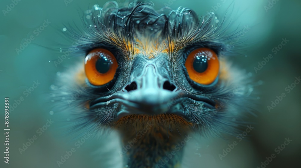 Close-up of an emu bird with striking orange eyes, capturing the essence of wildlife and the beauty of nature's intricate details Close-up of an emu bird with striking orange eyes, capturing the essence of wildlife and the beauty of nature's intricate details