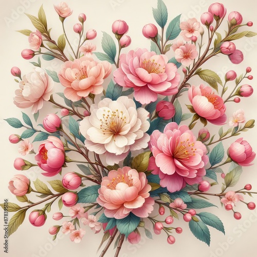 Spring sakura cherry blooming flowers bouquet