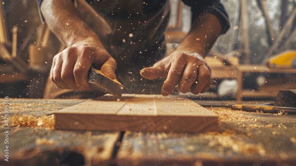 Sanding Wood: Hands using sandpaper to smooth a piece of wood, with woodworking tools and sawdust around.
Sanding Wood: Hands using sandpaper to smooth a piece of wood, with woodworking tools and sawdust around.